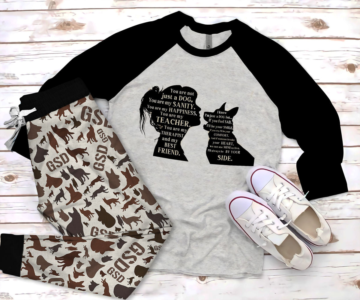 German Sherpherd You Are Not Just A Dog Pajama Set |Sleepwear Pjs Sets | Raglan Shirt Pants Set
