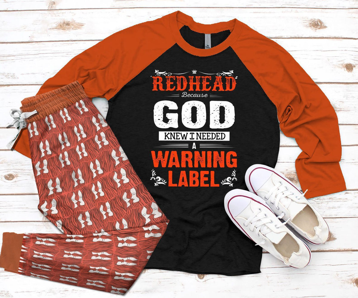 Redhead Set God Know Pajama Set |Sleepwear Pjs Sets | Raglan Shirt Pants Set