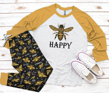 Bee Yellow Amazing Pajama Set |Sleepwear Pjs Sets | Raglan Shirt Pants Set