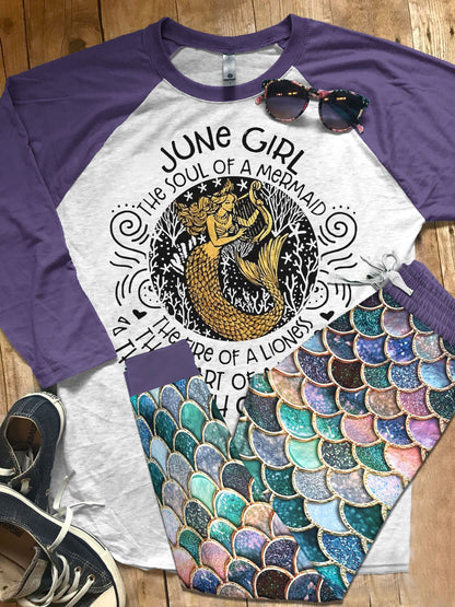 Mermaid The Soul Of A Mermaid Pajama Set |Sleepwear Pjs Sets | Raglan Shirt Pants Set