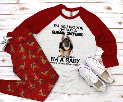 German Shepherd Mom Tell Pajama Set |Sleepwear Pjs Sets | Raglan Shirt Pants Set