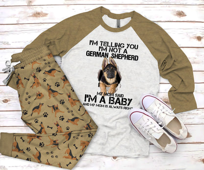 German Shepherd Mom Tell Pajama Set |Sleepwear Pjs Sets | Raglan Shirt Pants Set