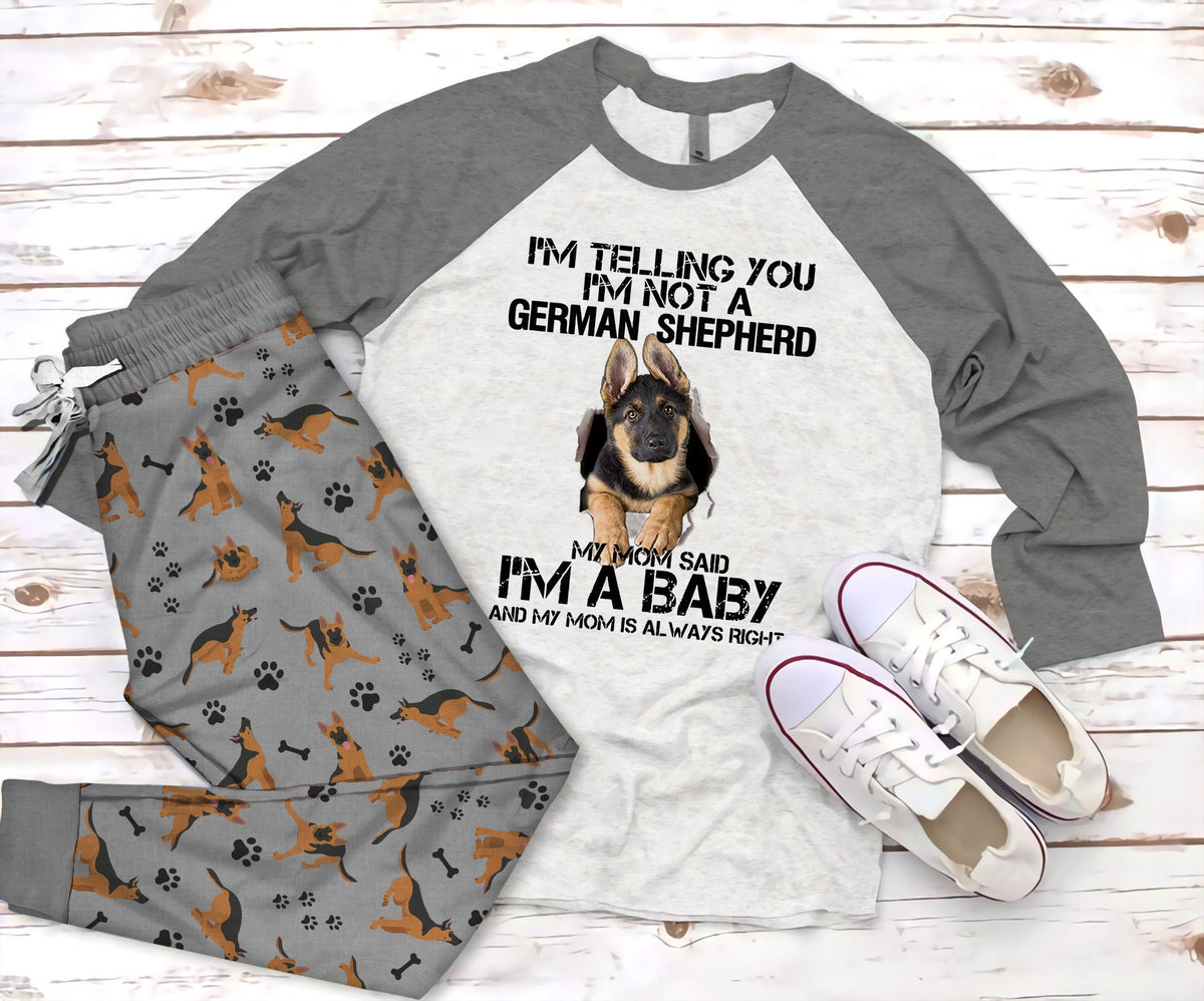 German Shepherd Mom Tell Pajama Set |Sleepwear Pjs Sets | Raglan Shirt Pants Set