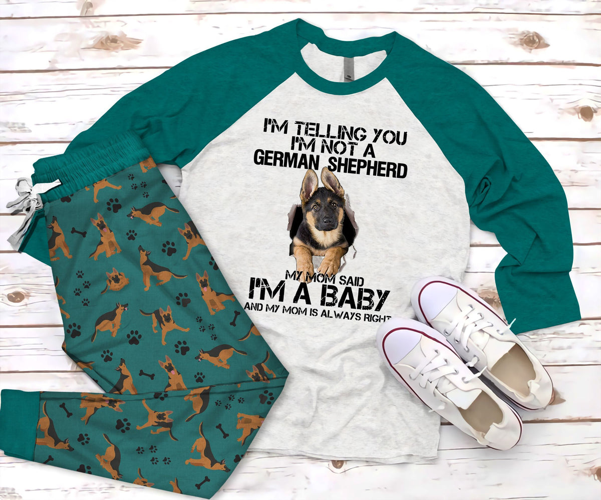 German Shepherd Mom Tell Pajama Set |Sleepwear Pjs Sets | Raglan Shirt Pants Set