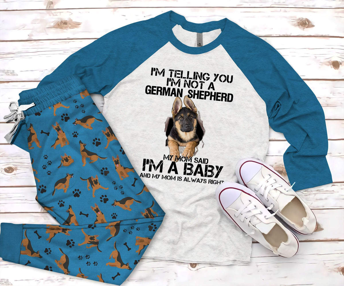 German Shepherd Mom Tell Pajama Set |Sleepwear Pjs Sets | Raglan Shirt Pants Set