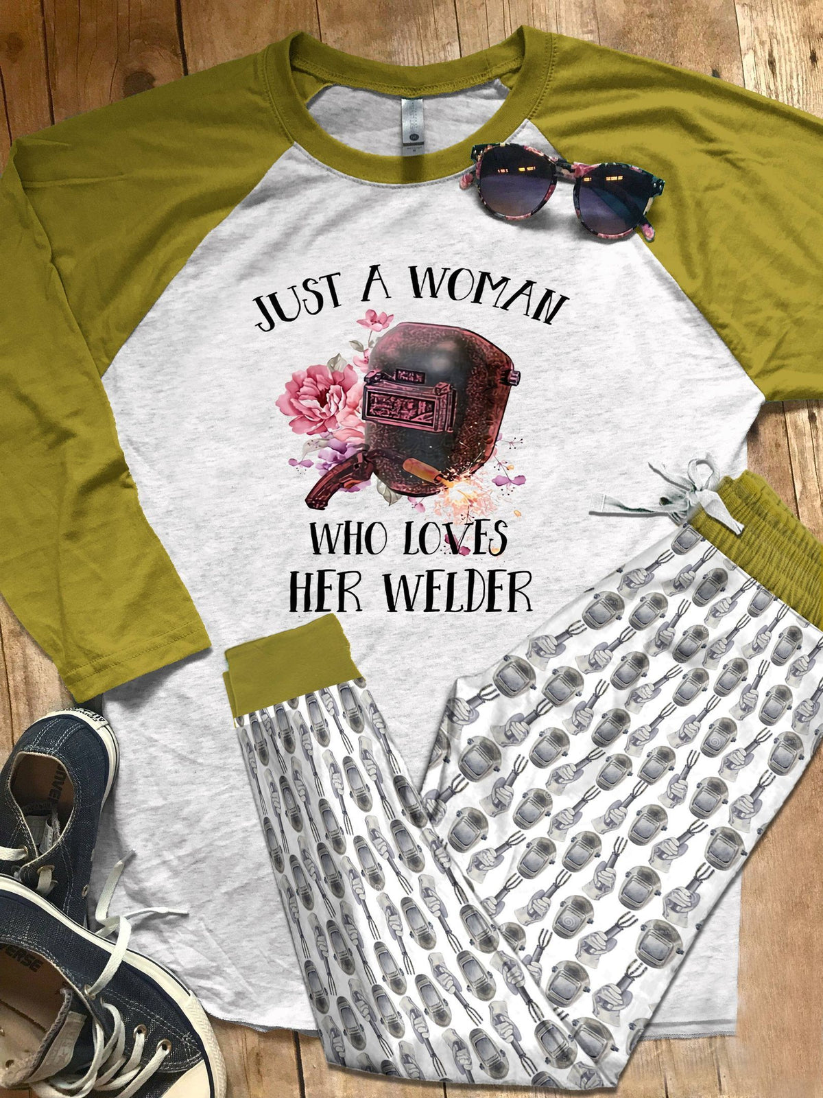 Welder Set Love My Welder Colors Pajama Set |Sleepwear Pjs Sets | Raglan Shirt Pants Set