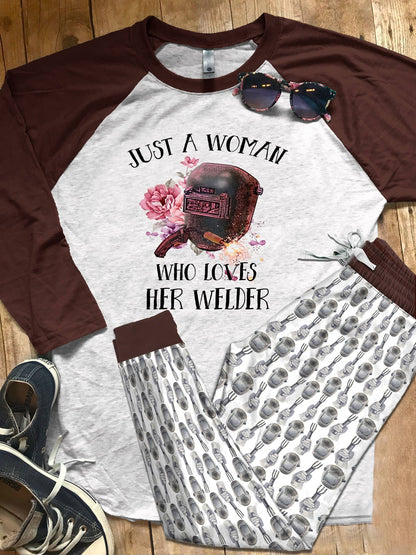 Welder Set Love My Welder Colors Pajama Set |Sleepwear Pjs Sets | Raglan Shirt Pants Set