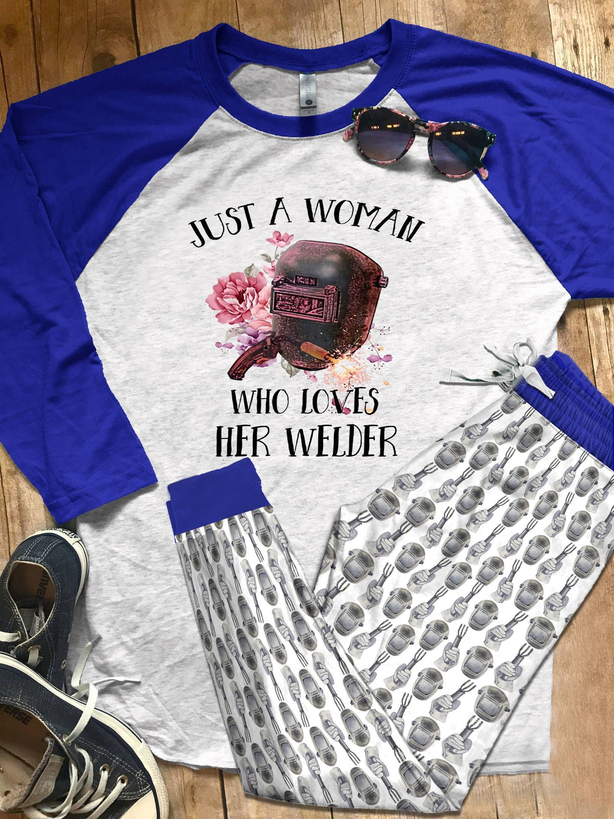 Welder Set Love My Welder Colors Pajama Set |Sleepwear Pjs Sets | Raglan Shirt Pants Set