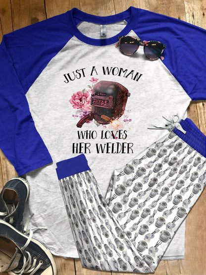 Welder Set Love My Welder Colors Pajama Set |Sleepwear Pjs Sets | Raglan Shirt Pants Set