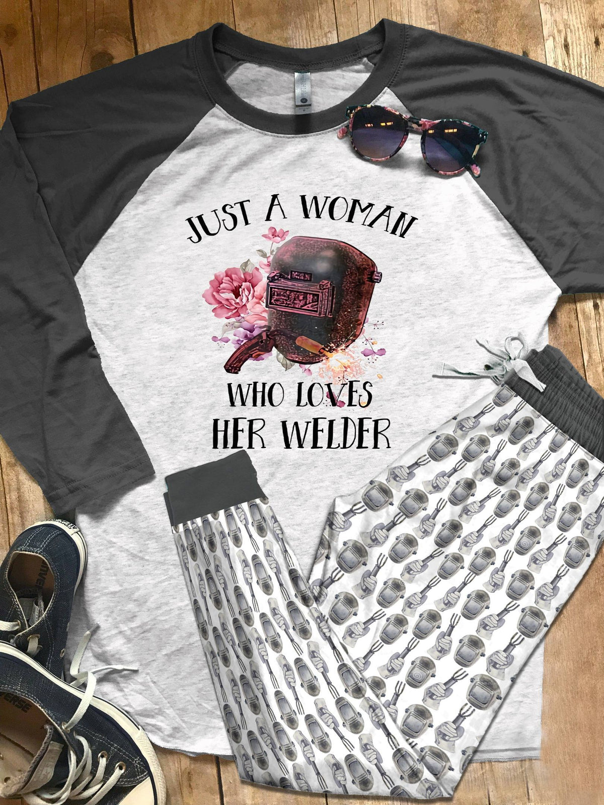 Welder Set Love My Welder Colors Pajama Set |Sleepwear Pjs Sets | Raglan Shirt Pants Set