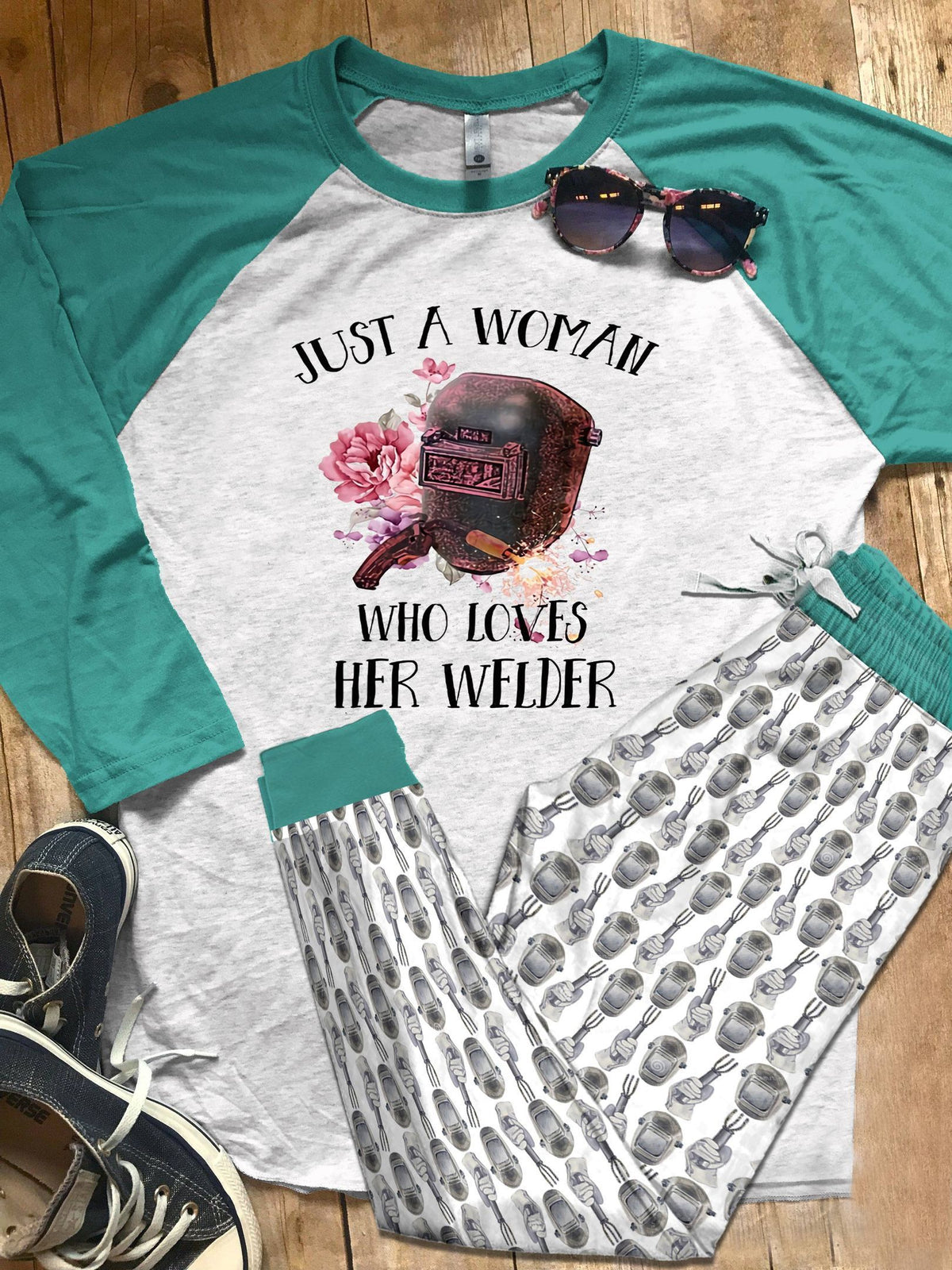 Welder Set Love My Welder Colors Pajama Set |Sleepwear Pjs Sets | Raglan Shirt Pants Set