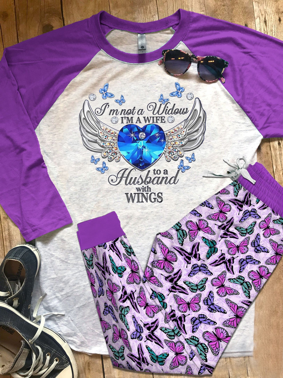 Butterfly Purple Nice Pajama Set |Sleepwear Pjs Sets | Raglan Shirt Pants Set