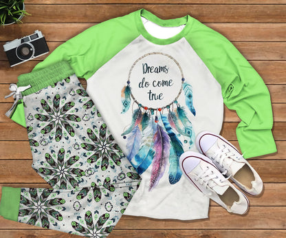 Bohemian Dreams Do Come True Pajama Set |Sleepwear Pjs Sets | Raglan Shirt Pants Set