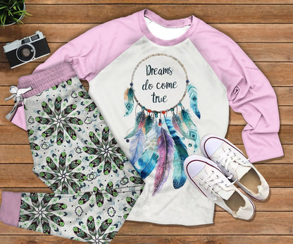 Bohemian Dreams Do Come True Pajama Set |Sleepwear Pjs Sets | Raglan Shirt Pants Set