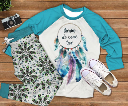 Bohemian Dreams Do Come True Pajama Set |Sleepwear Pjs Sets | Raglan Shirt Pants Set