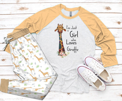 Giraffe Giraffe Lover Yellow Amazing Pajama Set |Sleepwear Pjs Sets | Raglan Shirt Pants Set
