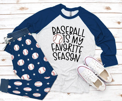 Baseball Baseball Is My Favorite Season Navy Nice Pajama Set |Sleepwear Pjs Sets | Raglan Shirt Pants Set