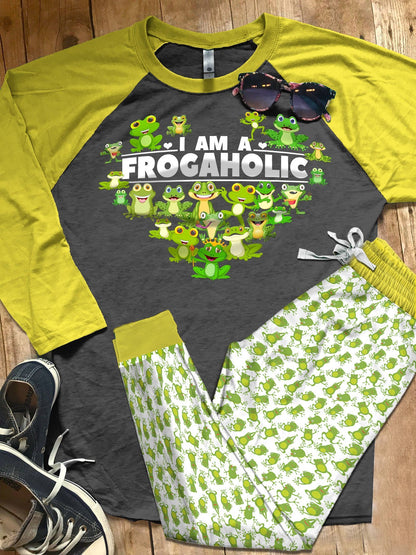 Frog Set I'M A Frogaholic Colors Pajama Set |Sleepwear Pjs Sets | Raglan Shirt Pants Set