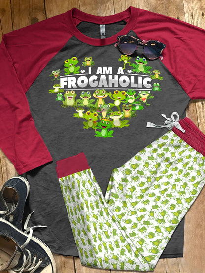 Frog Set I'M A Frogaholic Colors Pajama Set |Sleepwear Pjs Sets | Raglan Shirt Pants Set
