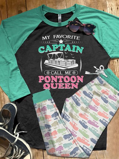 Pontoon Set Favorite Captain Pajama Set |Sleepwear Pjs Sets | Raglan Shirt Pants Set