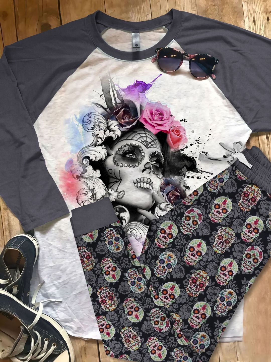 Day Of The Dead Your Soul Grey Good Quality Pajama Set |Sleepwear Pjs Sets | Raglan Shirt Pants Set