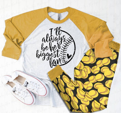 Softball Yellow Awesome Pajama Set |Sleepwear Pjs Sets | Raglan Shirt Pants Set