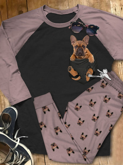 French Bulldog Pajama Set |Sleepwear Pjs Sets | Raglan Shirt Pants Set