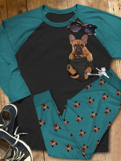 French Bulldog Pajama Set |Sleepwear Pjs Sets | Raglan Shirt Pants Set