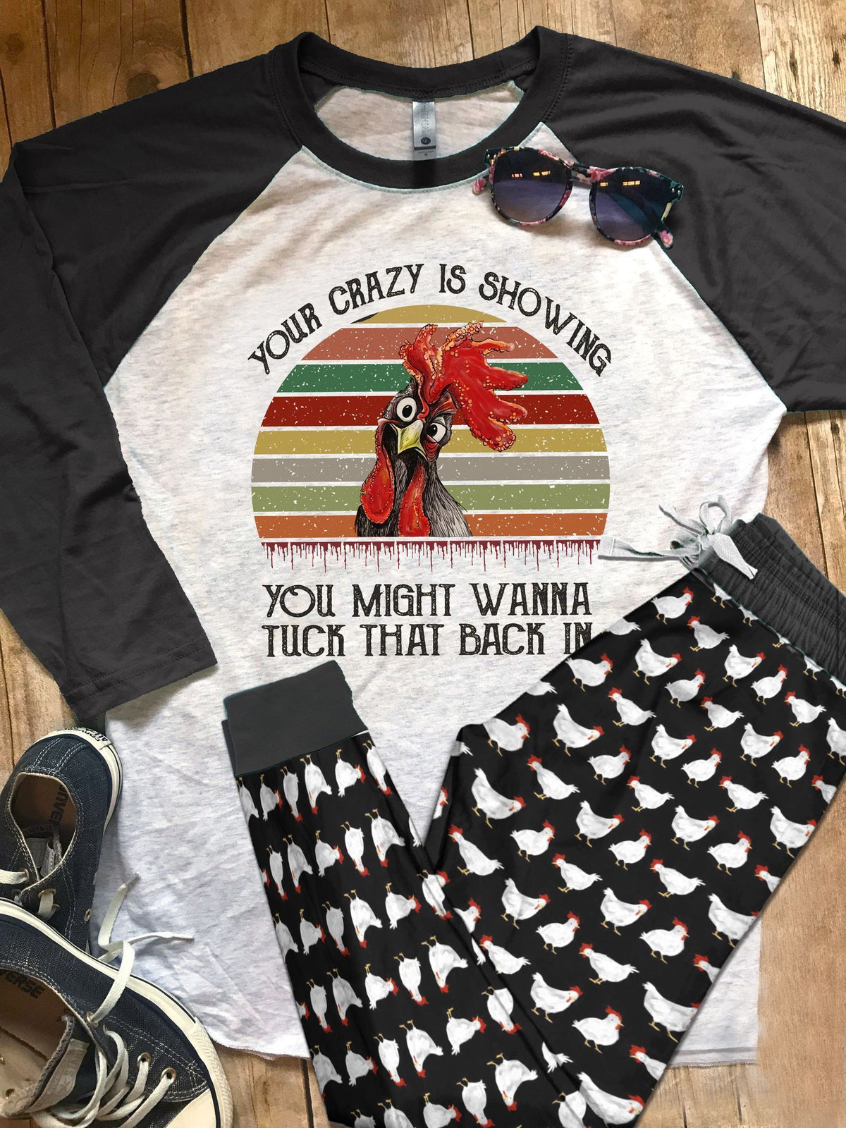 Chicken Tuck That Back In Pajama Set |Sleepwear Pjs Sets | Raglan Shirt Pants Set
