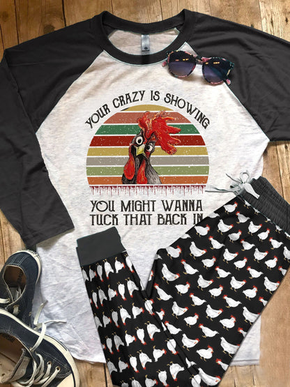 Chicken Tuck That Back In Pajama Set |Sleepwear Pjs Sets | Raglan Shirt Pants Set