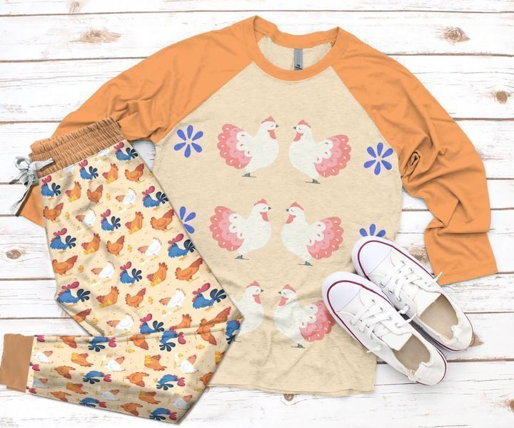 Chicken Copycat Orange Best Pajama Set |Sleepwear Pjs Sets | Raglan Shirt Pants Set