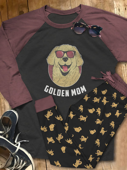 Golden Retriever Set Golden Mom Pajama Set |Sleepwear Pjs Sets | Raglan Shirt Pants Set