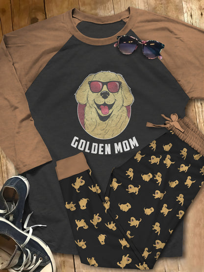 Golden Retriever Set Golden Mom Pajama Set |Sleepwear Pjs Sets | Raglan Shirt Pants Set