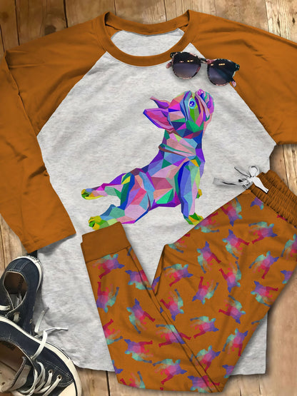 French Bulldog Perfect Body Pajama Set |Sleepwear Pjs Sets | Raglan Shirt Pants Set