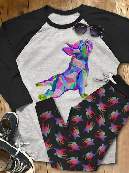 French Bulldog Perfect Body Pajama Set |Sleepwear Pjs Sets | Raglan Shirt Pants Set