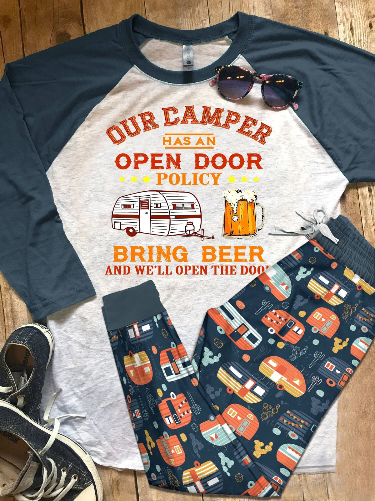 Camping Set Camping Fi Pajama Set |Sleepwear Pjs Sets | Raglan Shirt Pants Set