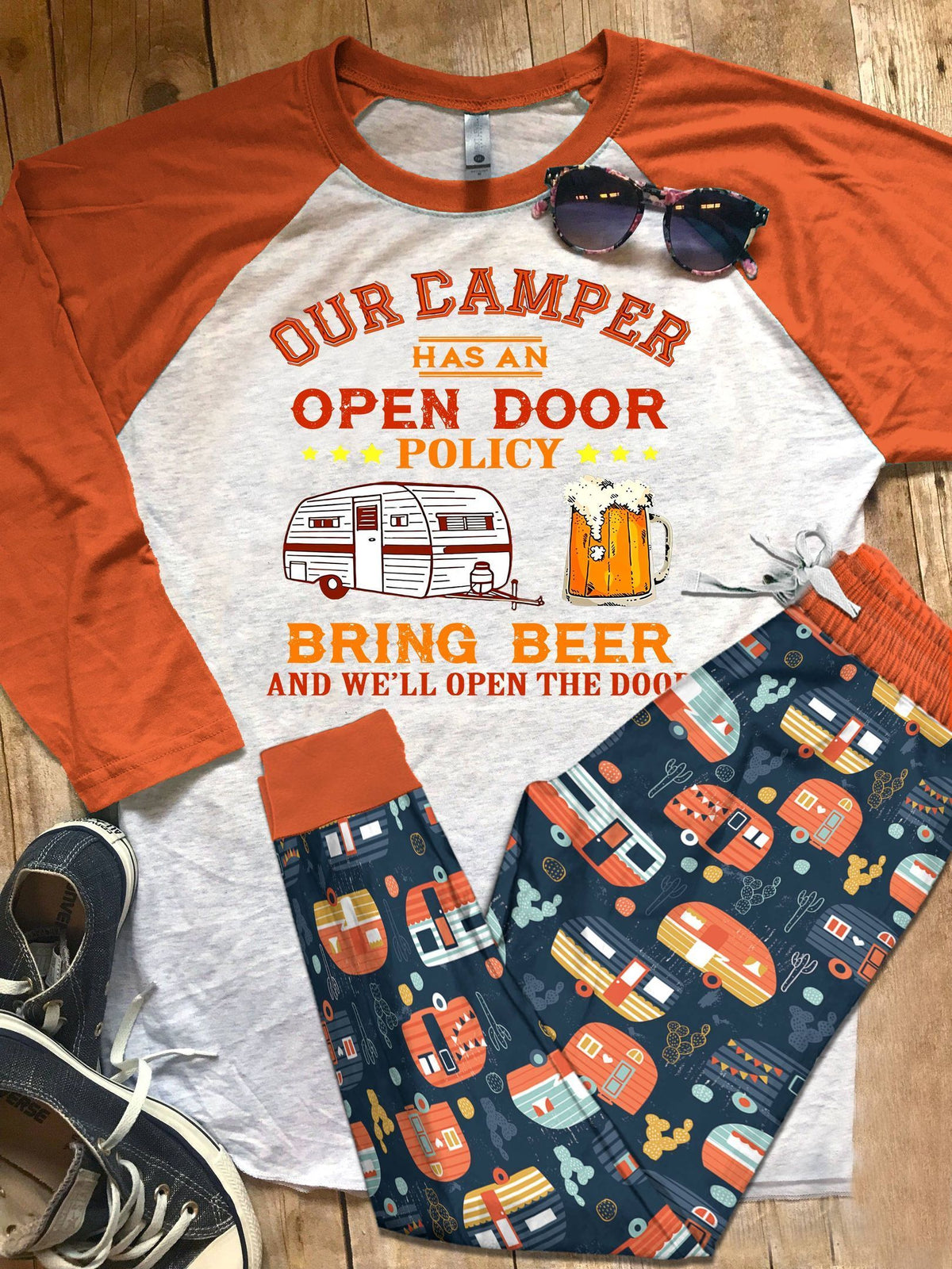 Camping Set Camping Fi Pajama Set |Sleepwear Pjs Sets | Raglan Shirt Pants Set
