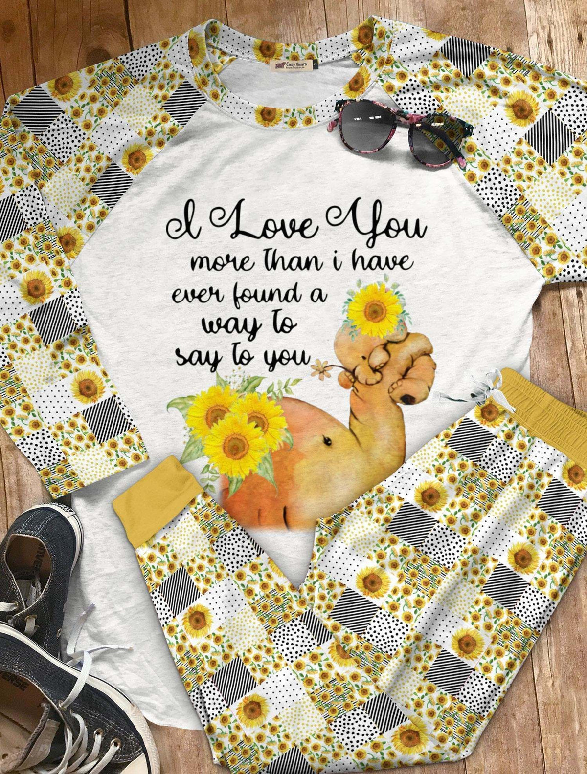 Mom Set I Love You Sunflower Pajama Set |Sleepwear Pjs Sets | Raglan Shirt Pants Set