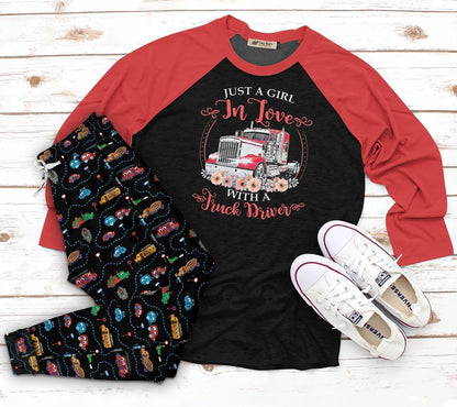 Truck Set In Love With A Truck Driver Pajama Set |Sleepwear Pjs Sets | Raglan Shirt Pants Set