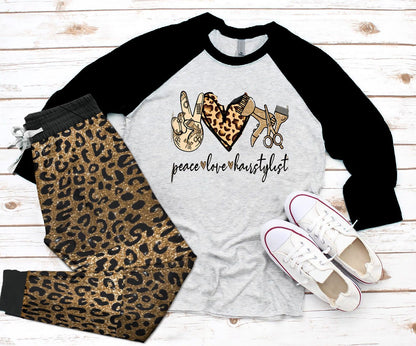 Hairstylist Set Peace Love Hairstylist Pajama Set |Sleepwear Pjs Sets | Raglan Shirt Pants Set
