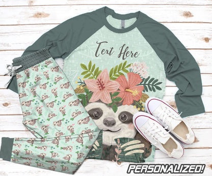 Sloth Green Amazing Pajama Set |Sleepwear Pjs Sets | Raglan Shirt Pants Set