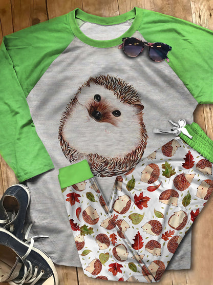 Hedgehog Cute Things Pajama Set |Sleepwear Pjs Sets | Raglan Shirt Pants Set