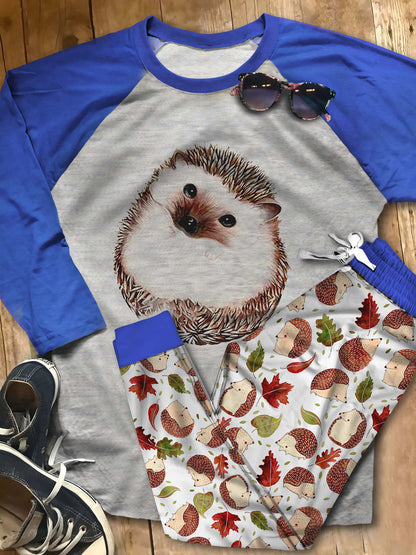 Hedgehog Cute Things Pajama Set |Sleepwear Pjs Sets | Raglan Shirt Pants Set