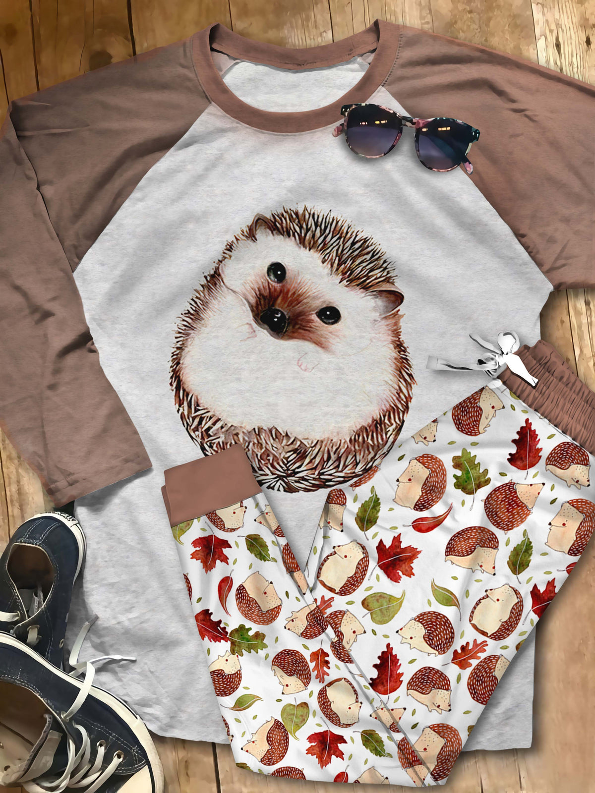 Hedgehog Cute Things Pajama Set |Sleepwear Pjs Sets | Raglan Shirt Pants Set