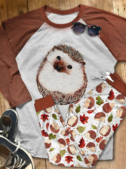Hedgehog Cute Things Pajama Set |Sleepwear Pjs Sets | Raglan Shirt Pants Set