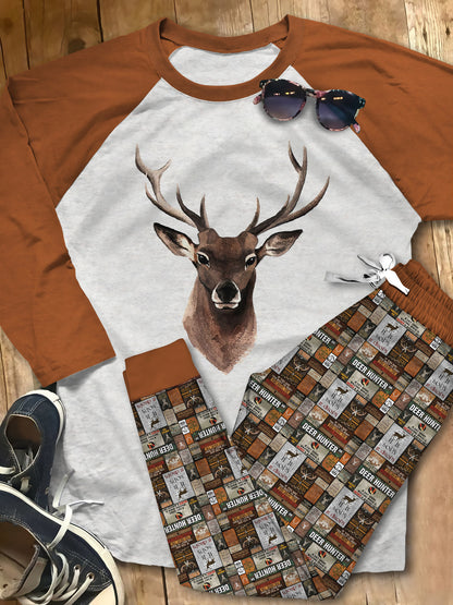 Hunting Black Best Pajama Set |Sleepwear Pjs Sets | Raglan Shirt Pants Set