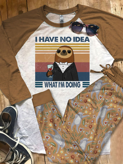 Sloth Sleep Never End Pajama Set |Sleepwear Pjs Sets | Raglan Shirt Pants Set
