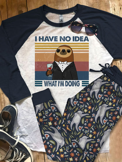 Sloth Sleep Never End Pajama Set |Sleepwear Pjs Sets | Raglan Shirt Pants Set