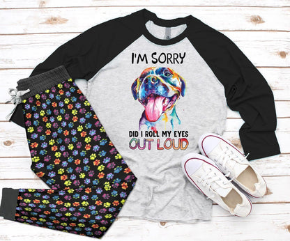 Pitbull I Am Sorry Black Awesome Pajama Set |Sleepwear Pjs Sets | Raglan Shirt Pants Set