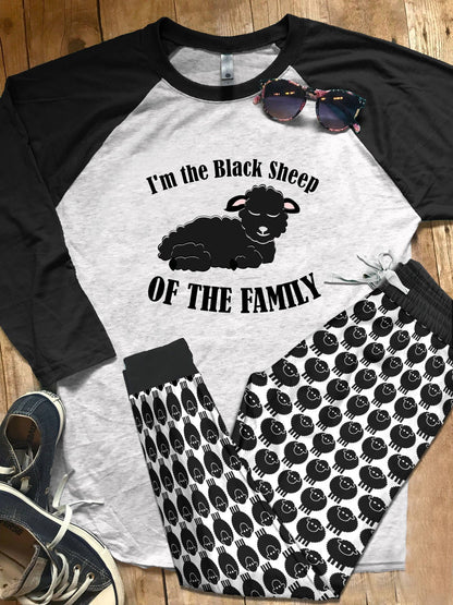 Sheep Ime Black Sheep Ofe Family Black Nice Pajama Set |Sleepwear Pjs Sets | Raglan Shirt Pants Set